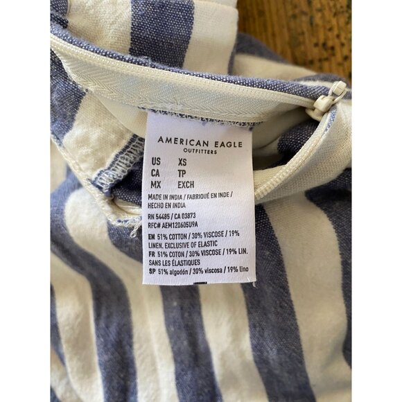 American Eagle Women’s Blue/White Striped Button-Front Jumpsuit XS Linen Blend - Picture 5 of 8